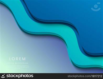 Abstract template wavy curved blue layers on white background. Vector illustration