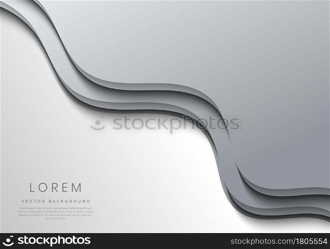 Abstract template wavy curved grey layers on white background. Vector illustration