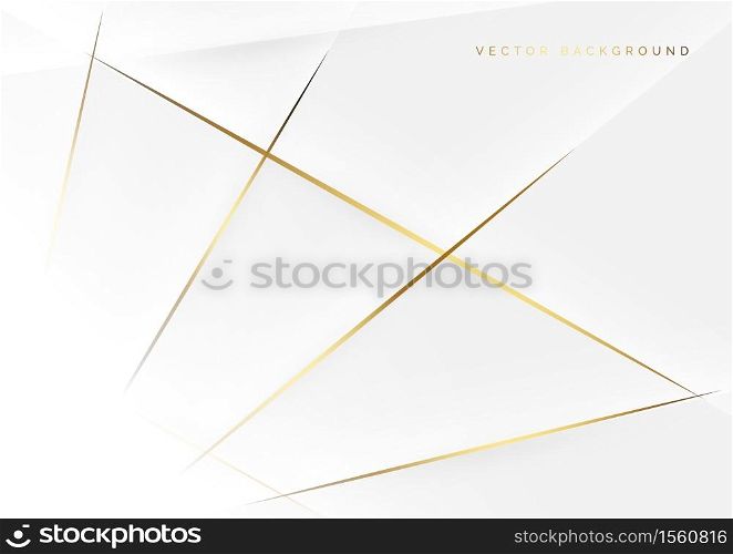 Abstract template white and gray color luxury background design. Geometric triangles with golden lines. Vector illustration