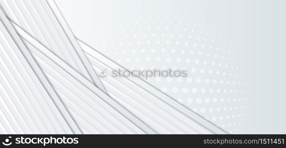 Abstract template white and gray triangle geometric overlap layer on halftone white background. You can use for ad, poster, template, business presentation. Vector illustration