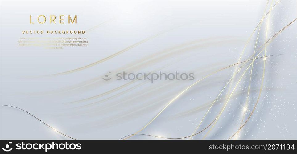 Abstract template white and silver luxury background 3d overlapping with gold lines curve sparkle. Luxury style. Vector illustration