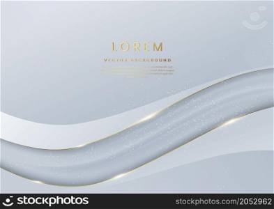 Abstract template white and silver luxury background 3d overlapping with gold lines curve wavy sparkle. Luxury style.