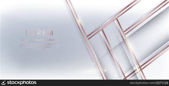 Abstract template white and silver luxury background 3d overlapping with rose gold lines diagonal sparking. Luxury style. Vector illustration
