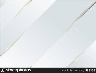 Abstract template white geometric diagonal background with golden line. Luxury style. Vector illustration
