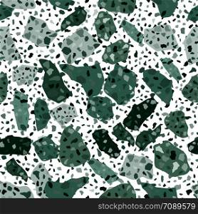Abstract terrazzo seamless pattern design. Marble wallpaper on white background. Natural stone, granite, quartz shapes. Rock backdrop textured. Modern collage. Vector illustration. Abstract terrazzo seamless pattern design. Marble wallpaper on white background.