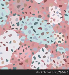 Abstract terrazzo seamless pattern on red background. Natural stone, granite, quartz shapes backdrop. Marble wallpaper. Modern backdrop textured.. Abstract terrazzo seamless pattern on red background.
