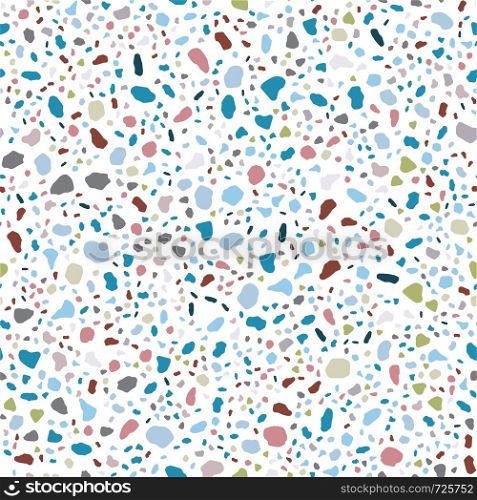 Abstract terrazzo seamless pattern on white background. Marble wallpaper. Modern backdrop textured. Natural stone, granite, quartz shapes backdrop.. Abstract terrazzo seamless pattern on white background.