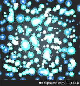 Abstract textile seamless pattern of blue points of light on a dark background