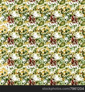 Abstract textile seamless pattern of colored dots in green paisley style