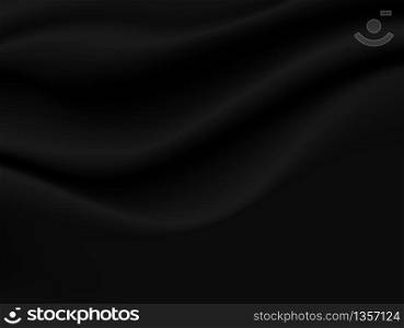 Abstract texture Background. Black Satin Silk. Cloth Fabric Textile with Wavy Folds.