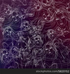 Abstract thin line background. Fashion beautiful women drawn by thin line style. Abstract thin line background