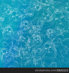 Abstract thin line background. Fashion beautiful women drawn by thin line style. Abstract thin line background