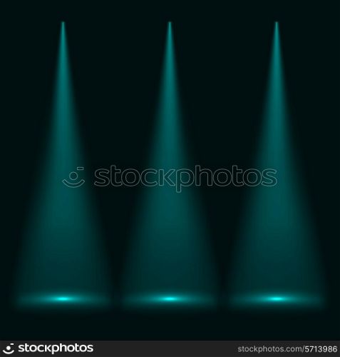 Abstract three cyan spotlights vector background.