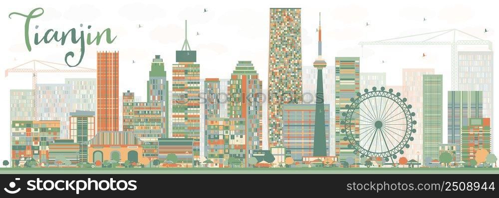 Abstract Tianjin Skyline with Color Buildings. Vector Illustration. Business Travel and Tourism Concept with Modern Buildings. Image for Presentation Banner Placard and Web Site.