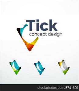 Abstract tick logo design of color pieces, overlapping geometric shapes. Light and shadow effects
