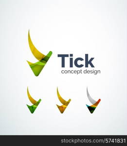 Abstract tick logo design of color pieces, overlapping geometric shapes. Light and shadow effects