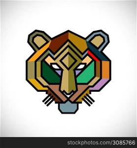 abstract tiger&rsquo;s head graphic with colorful geometric pattern, vector illustration