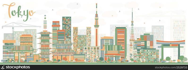 Abstract Tokyo Skyline with Color Buildings. Vector Illustration. Business Travel and Tourism Concept with Modern Architecture. Image for Presentation Banner Placard and Web Site.