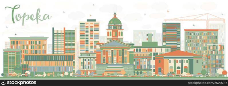 Abstract Topeka Skyline with Color Buildings. Vector Illustration. Business Travel and Tourism Concept with Modern Architecture. Image for Presentation Banner Placard and Web Site.