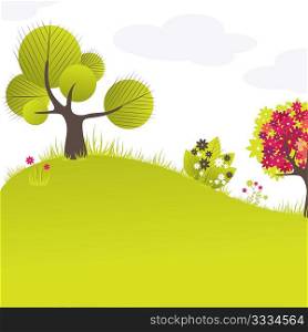 Abstract tree, flowers. Vector illustration