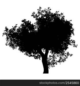 Abstract tree silhouette with leaves isolated on a white background.