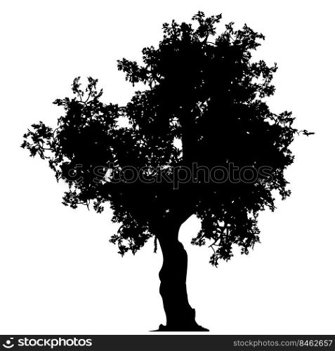 Abstract tree silhouette with leaves isolated on a white background.