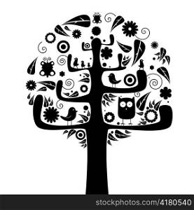 abstract tree with cute animals and leaves