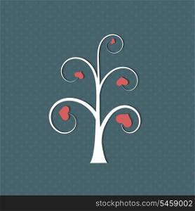 Abstract tree with hearts on a blue background