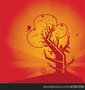 abstract tree with rays background vector illustration