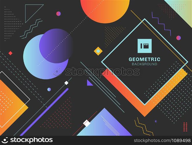Abstract trendy colorful geometric shapes pattern composition on black background. You can use for modern template cover brochure, banner web, poster, flyer, etc. Vector illustration