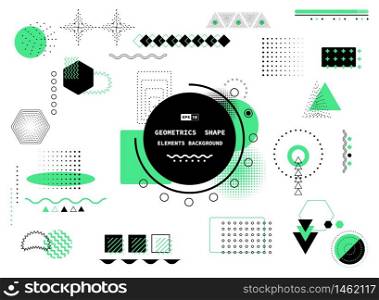 Abstract trendy geometric design of black and green memphis style pattern cover background. Use for ad, poster, artwork, template design, print. illustration vector eps10