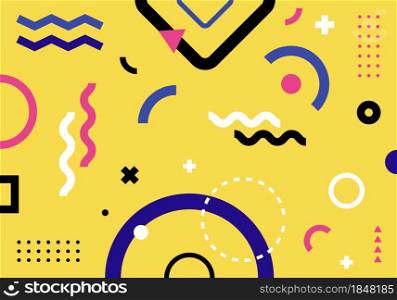 Abstract trendy geometric pattern colorful on yellow background memphis style. Vector illustration