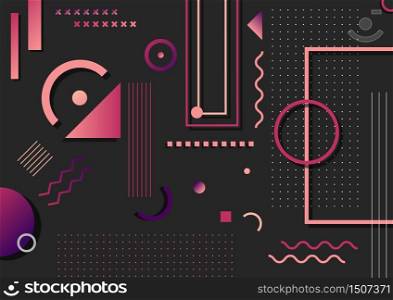 Abstract trendy pink and purple geometric shape elements pattern on black background. You can use for poster, artwork, template design, brochure. Vector illustration