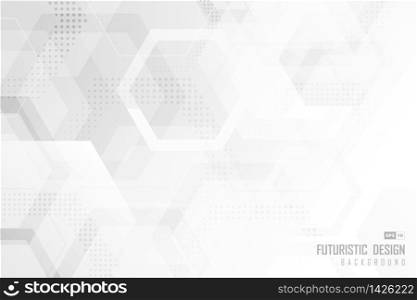 Abstract trendy technology of gradient white and gray hexagonal element pattern artwork design background. Use for ad, poster, presentation, print, artwork. illustration vector eps10