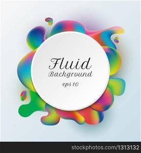 Abstract trendy white circle label on vibrant gradient fluid shape background. Vector illustration