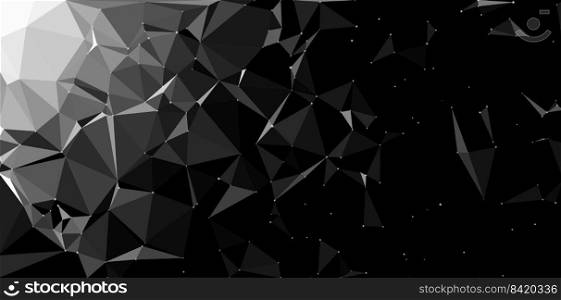 Abstract triangle background. Low poly black pattern with shine. Black magic polygonal abstract background