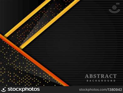 Abstract triangle geometric overlap layer with glitter and glowing dots on black background modern concept. You can use for ad, poster, template, business presentation. Vector illustration