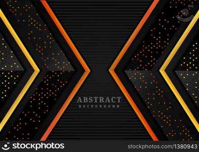Abstract triangle geometric overlapping layers with glitter and glowing dots on black background modern concept. You can use for ad, poster, template, business presentation. Vector illustration