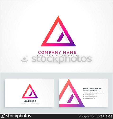 abstract triangle logo with diagonal line and business cards