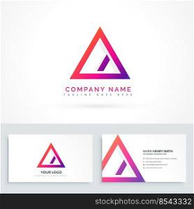 abstract triangle logo with diagonal line and business cards