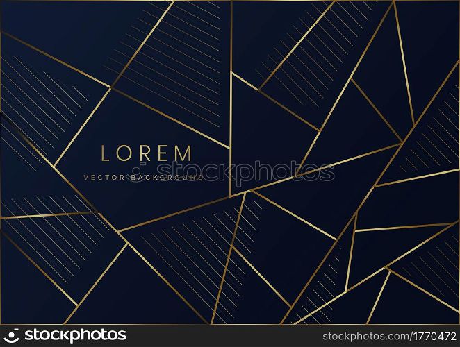 Abstract triangles dark blue layer luxury background with golden line diagonal on dark blue background. Vector illustration
