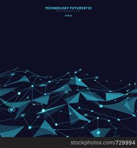 Abstract triangles polygonal shapes on dark blue background consisting of lines and points in the form of planets and constellations technology concept. Digital internet connection. Vector illustration
