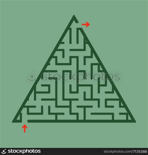 Abstract triangular labyrinth. Game for kids. Puzzle for children. One entrance, one exit. Labyrinth conundrum. Flat vector illustration isolated on color background. Abstract triangular labyrinth. Game for kids. Puzzle for children. One entrance, one exit. Labyrinth conundrum. Flat vector illustration isolated on color background.