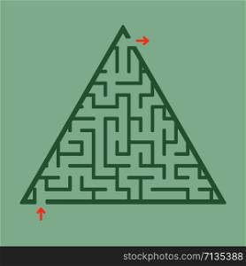 Abstract triangular labyrinth. Game for kids. Puzzle for children. One entrance, one exit. Labyrinth conundrum. Flat vector illustration isolated on color background. Abstract triangular labyrinth. Game for kids. Puzzle for children. One entrance, one exit. Labyrinth conundrum. Flat vector illustration isolated on color background.