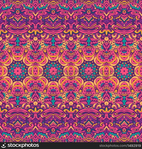 Abstract Tribal vintage indian textile ethnic seamless pattern ornamental. Vector colorful geomertric art background. Colorful Tribal Ethnic Festive Abstract Floral Vector Pattern