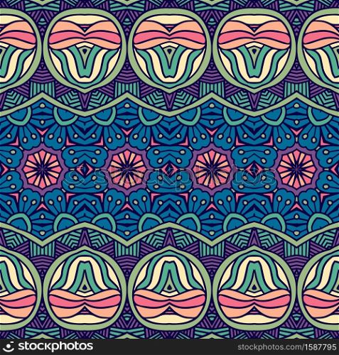 Abstract Tribal vintage indian textile ethnic seamless pattern ornamental. Vector colorful geomertric art background. Vector seamless pattern african art batik ikat. Ethnic print vintage fabric design.