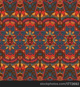 Abstract Tribal vintage indian textile ethnic seamless pattern ornamental. Vector colorful geomertric art background. Ethnic tribal festive pattern for fabric. Abstract geometric colorful seamless pattern ornamental.