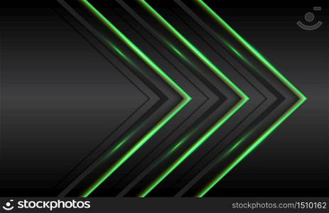 Abstract triple green light neon arrow direction on black metallic design modern futuristic technology background vector illustration.