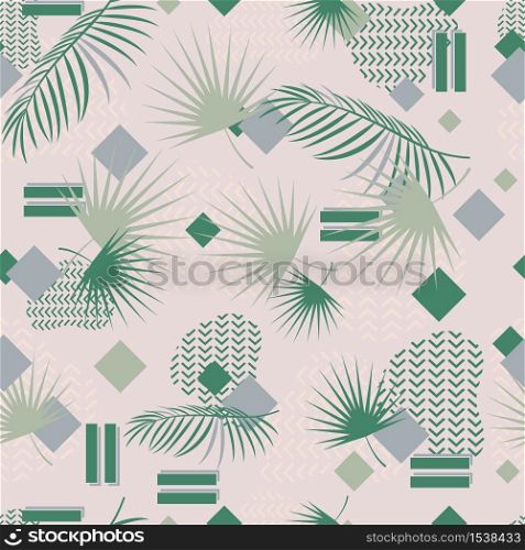 Abstract tropical palm leaves seamless pattern. Textural background of green leaves. Wallpaper, wrapping paper, repeat print.. Abstract tropical palm leaves seamless pattern.