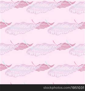 Abstract tropical seamless pattern with leaves on pink background. Botanical foliage plants wallpaper. Exotic hawaiian backdrop. Design for fabric, textile print, wrapping, cover. Vector illustration. Abstract tropical seamless pattern with leaves on pink background.
